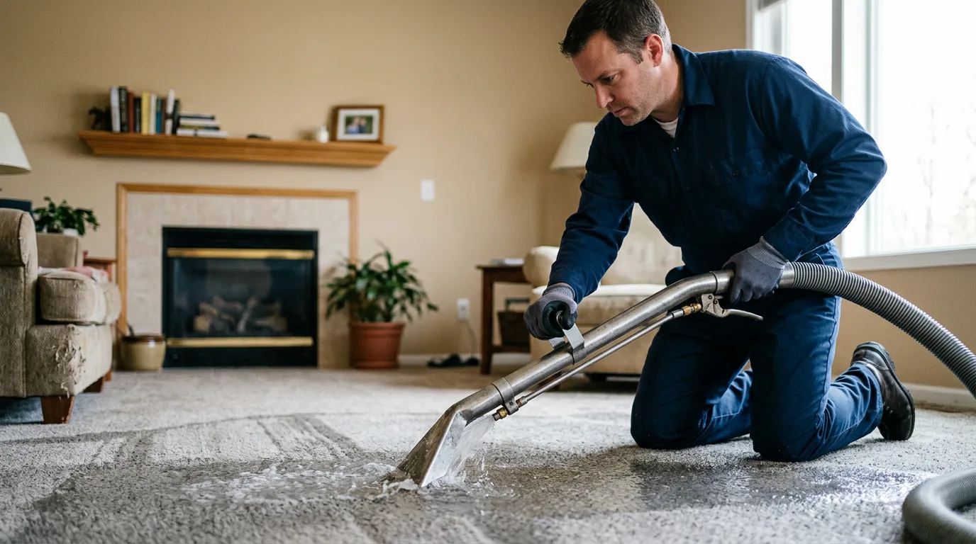 Water damage restoration technician working near La Grange, KY